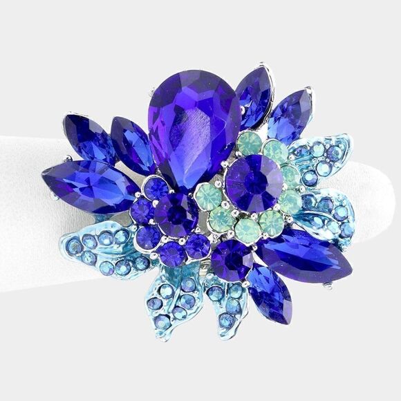 Floral Royal Blue Multi Stone Silver Tone Stretch Ring NWT - Picture 3 of 5